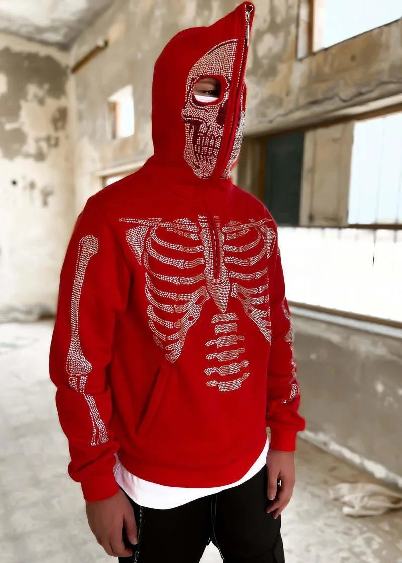 Custom OEM Y2K Hoodie Sweatshirts For Men Loose Skull Hot Drill Printing Long-sleeved Hooded Sweatshirt Pullover Jacket Male