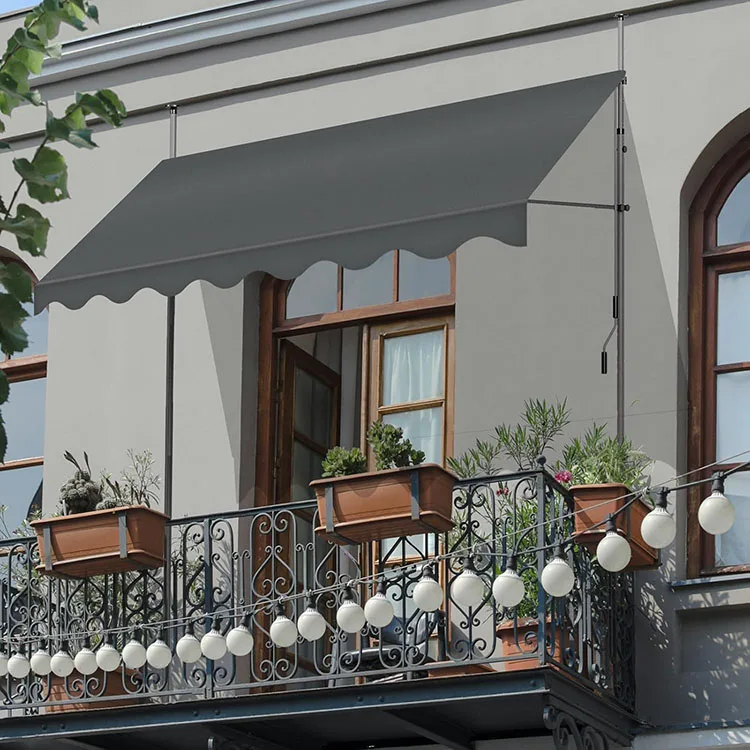 300 cm Clamp Awning with Hand Crank Balcony Height Adjustable UV Resistant for Balconies Patios Garden Sun Protection