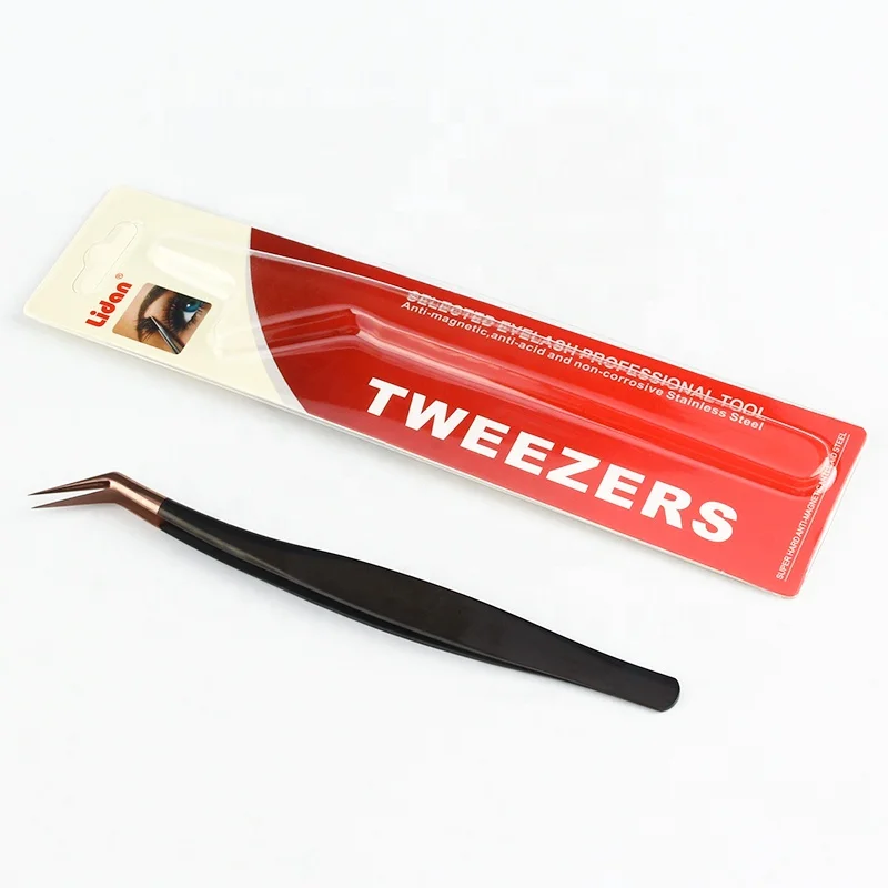 Пинцет Lidan из нержавеющей стали, Черный Изогнутый пинцет для бровей с защитой от кислот, инструмент для сбора страз, инструменты для макияжа накладных ресниц