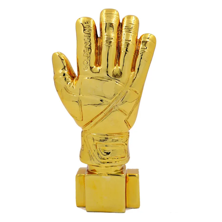 Football ornament export resin cup in stock supply goalkeeper trophy gold gloves