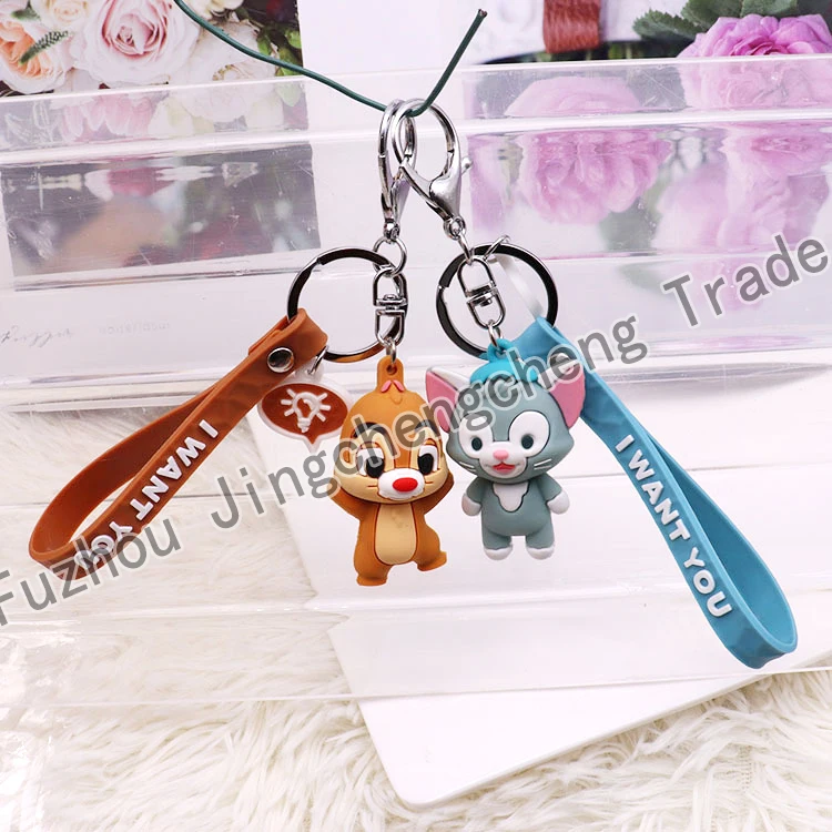 promotional products cheap Soft PVC llaveros anime Keychains Rubber Squirrel Pendant Key Rings Car Bag Decoration Accessories