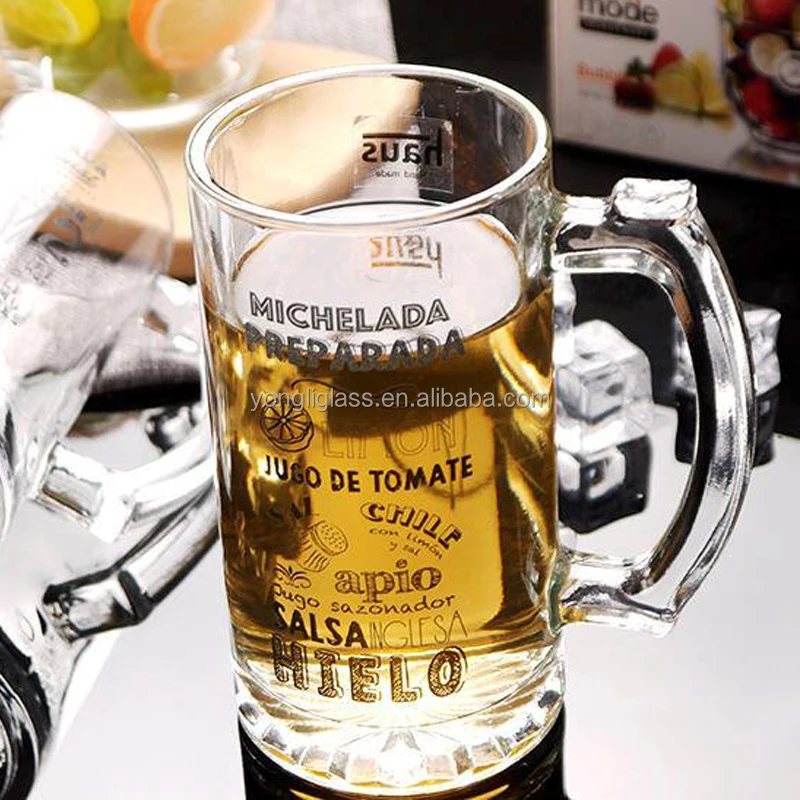Factory wholesale 16oz custom beer mug decals classic customize glass beer cup with handle Thicken strong unbreakable beer mugs