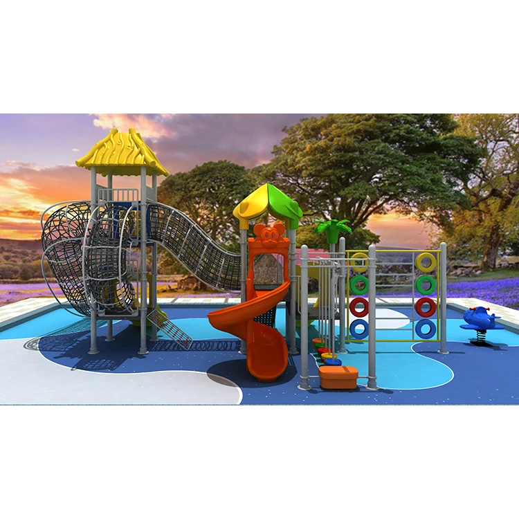 Outdoor children rope course climbing structure with slide public playground children amusement play set