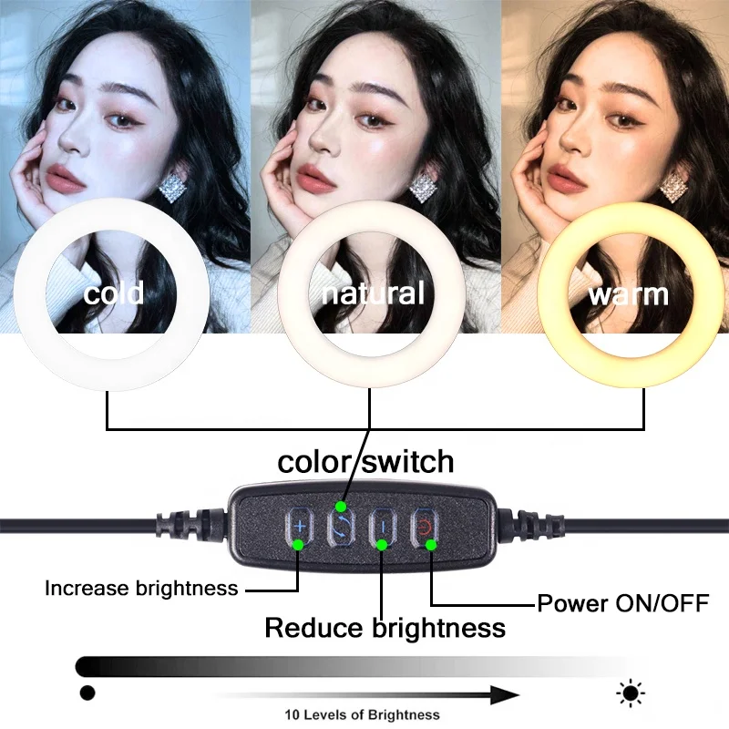 Flexible Portable Adjustable Dimmer 3 Color  Fill 6 Inch Led  Selfie Ring Light With Clip For Live Stream