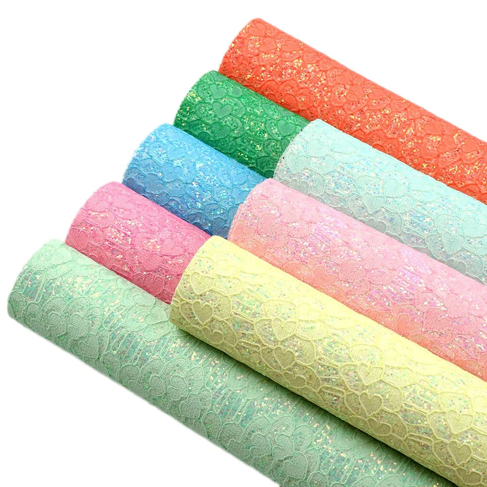 8pcs/set A4 Size Lace Glitter Faux Leather Sheets For Hairbows Crafts Cut to Piece 1109015