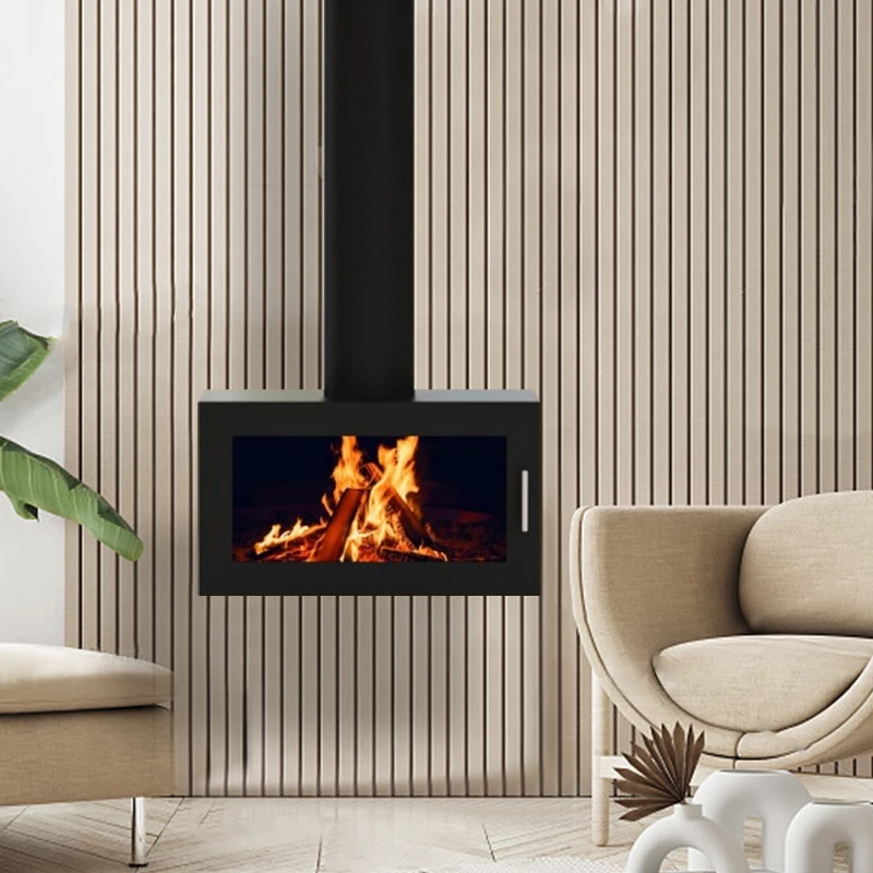 2024 Hot Sale Indoor Decorative Firewood Heating Stove Wood Burning Stove Wall Mounted Suspended Fireplace