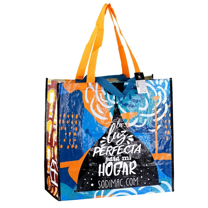 Wholesale custom printed eco friendly recycle reusable grocery bag laminated pp woven tote shopping bags for shop