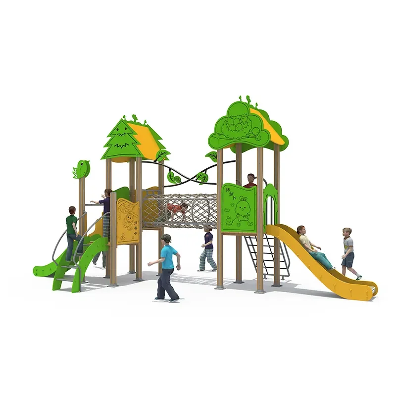 Forest theme PE board combination slide Children   Exterior Public Outside Small Playgrounds Slides Activity Play Area For Kids