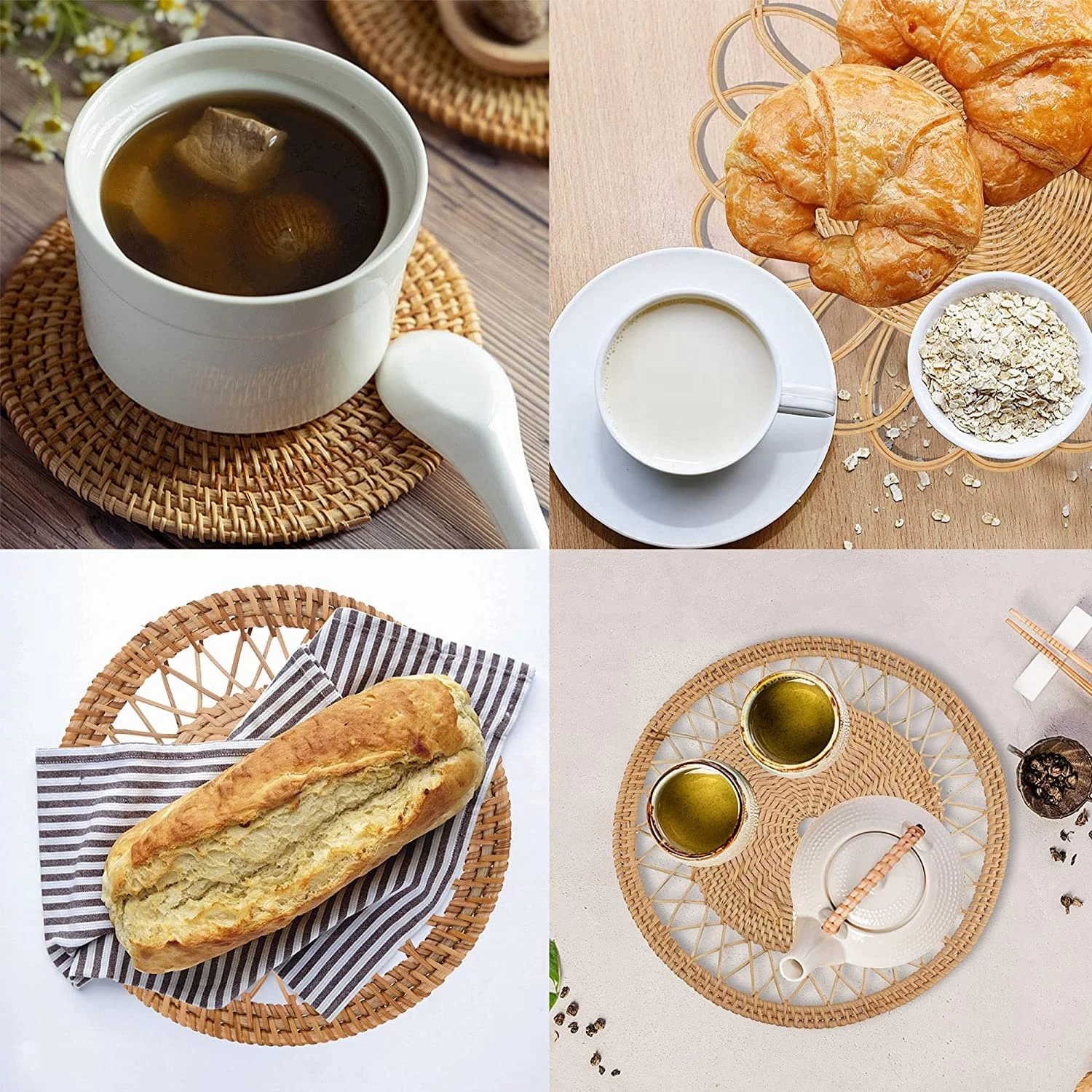 Wall Basket Decor Set Wicker Hanging Wall Basket with Rustic Design Handwoven Boho Rattan Seagrass Baskets for Decor Coaster