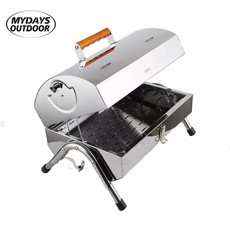 Mydays Outdoor 304 Stainless Steel 14.76Inch Round Portable Barbecue Charcoal Grill for Camping Garden Cooking Picnic Traveling