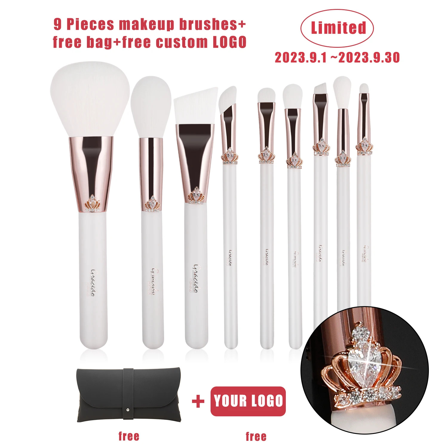 Wooden glitter rose gold brushes for makeup Individual private label wood makeup brushes set