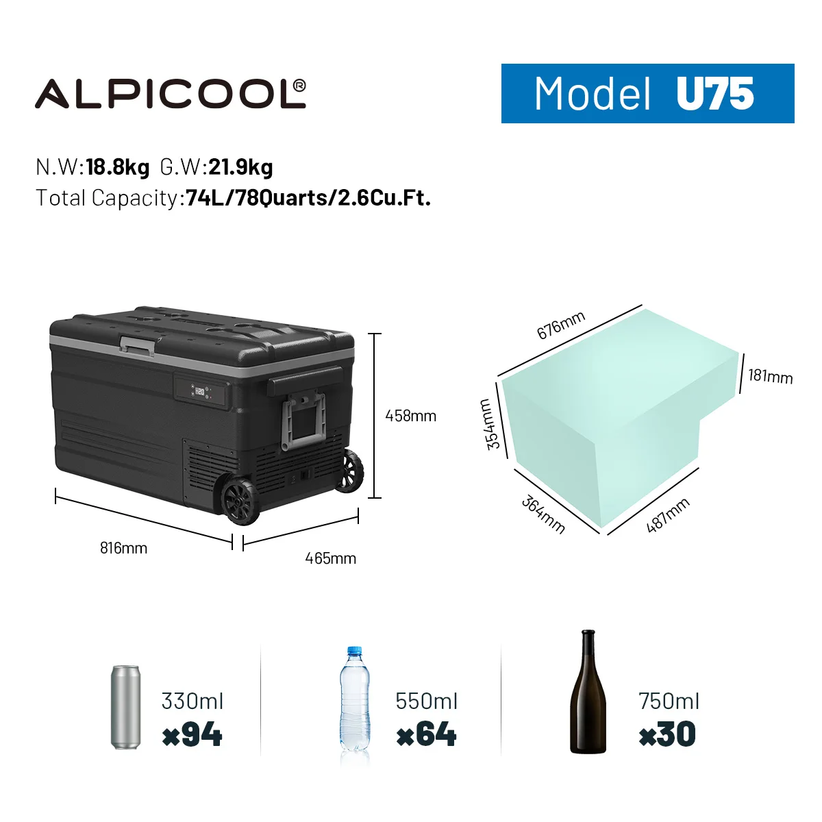 Compressor Big Capacity 12 Volt Car Fridge Freezer With Wheels And Handle
