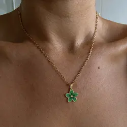 NUORO Multi Layer Floral Clavicle Chain Necklace 18K Gold Paper Clip Link Chain Titanium Steel Drop Oil Flower Pendant Necklace