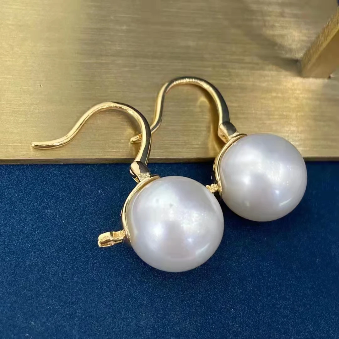 SGARIT Fine gold earring jewelry 18k yellow gold diamond ear stud 12-13mm Australian natural white pearl hot sale jewellery