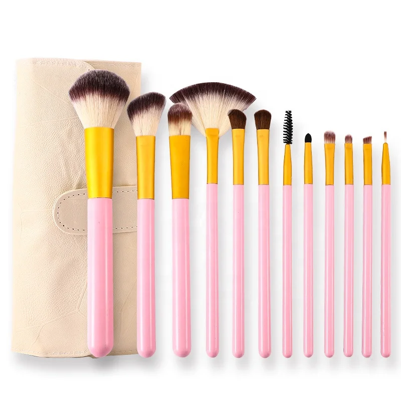12pcs  cosmetic vegan makeup brushes makeup brush kit private logo with bages