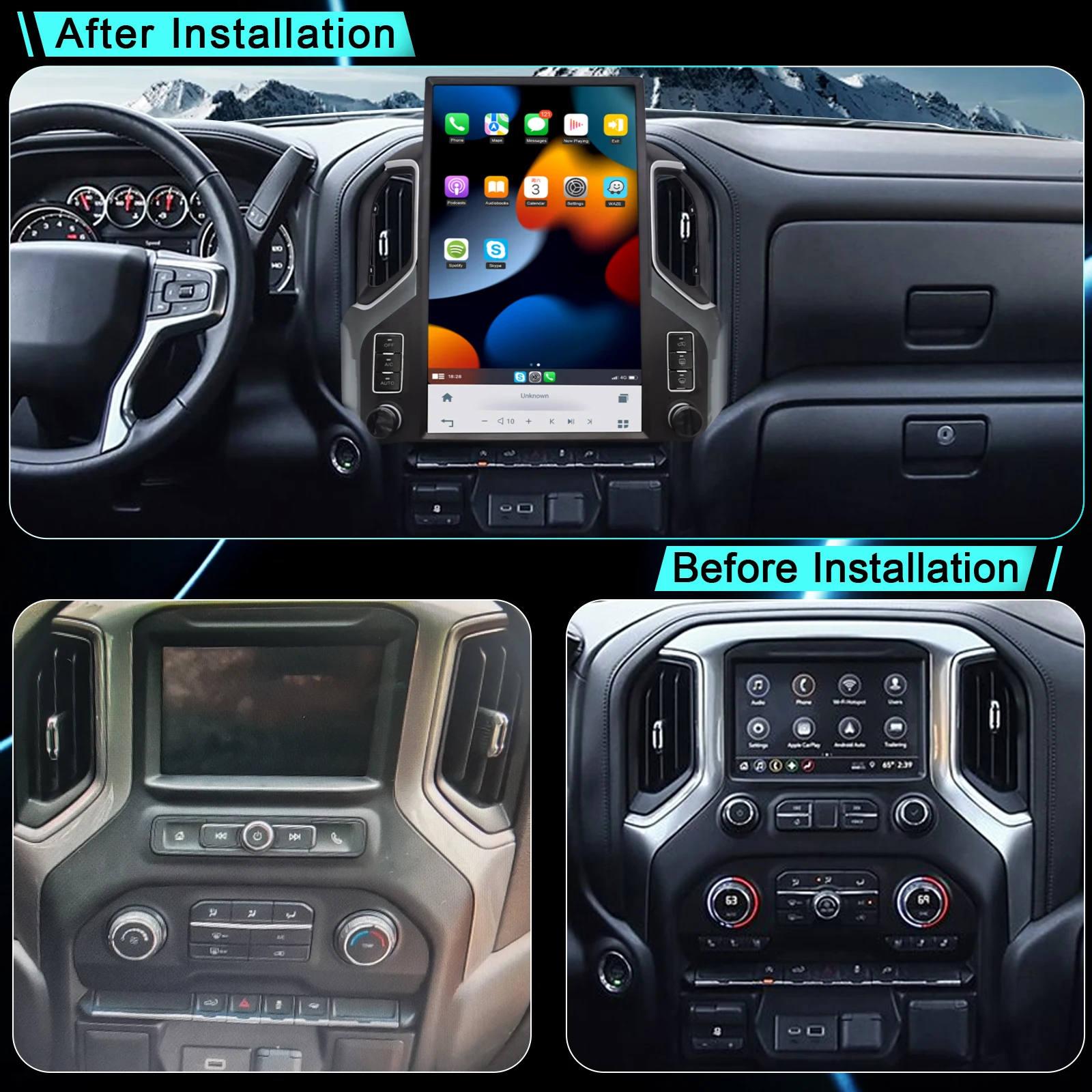 Тесла стиль 17-дюймовый автомобильный Android GPS навигация для GMC Sierra через Vtrux 2019- / Chevrolet Silverado LD