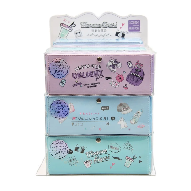 wholesale custom Zipper school Pencil case kawaii pencil bag stationery products Cute simple style leather pencil box for kid