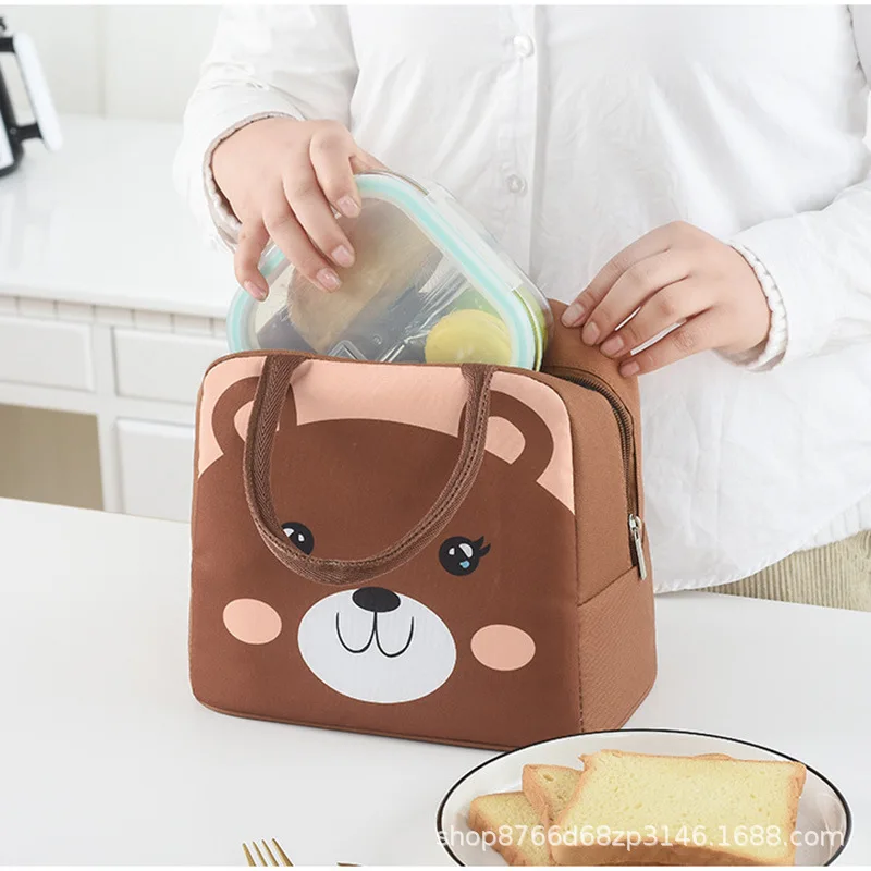 Wholesale Custom Logo Cartoon Animal Thermal Polyester Tote Picnic Cooler Food Lunch Bag Insulated for School Kids