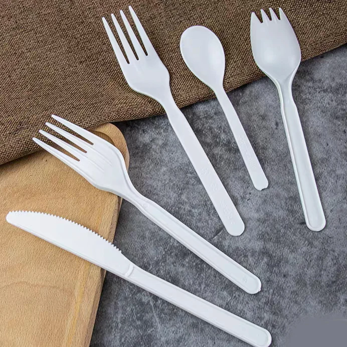 C Style:Top Quality Biodegradable PLA Plastic Cutlery 177mm Knife 170mm Fork 160mm Spoon 124mm Ice Cream Spoon for Party