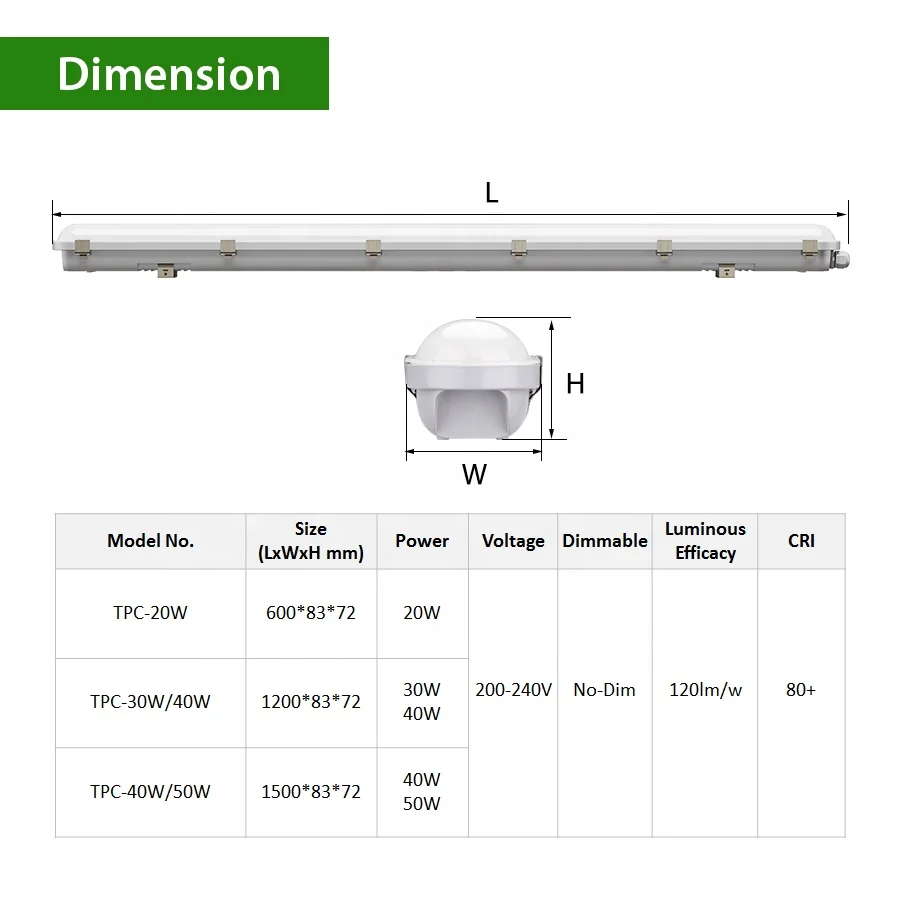 CGT 600mm 1200mm 1500mm Flicker Waterproof Shop Light Industrial Tri Proof Linear Led Triproof Light Fixture