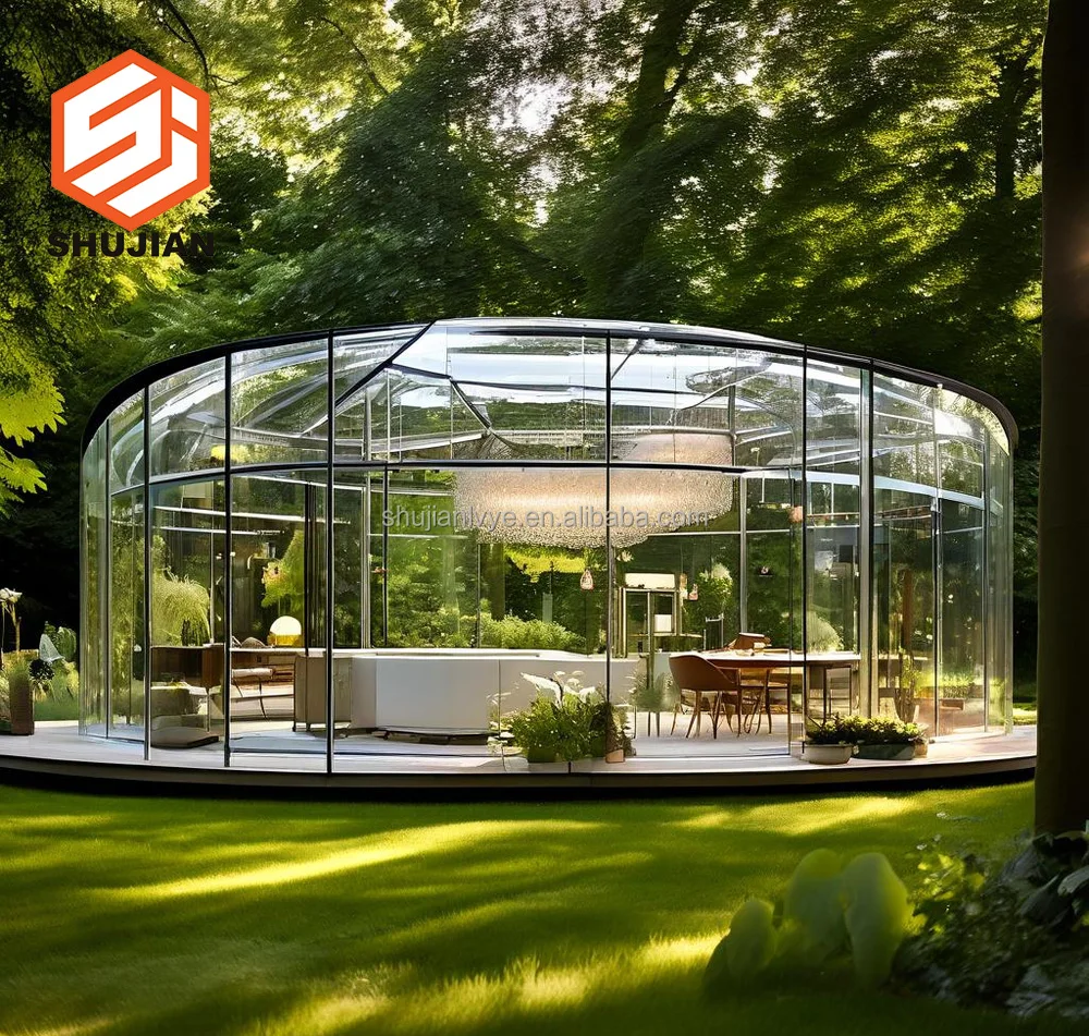 FREE DESIGN Sun house garden sunrooms curved glass outdoor modern glass aluminum sunroof Extendable sun house