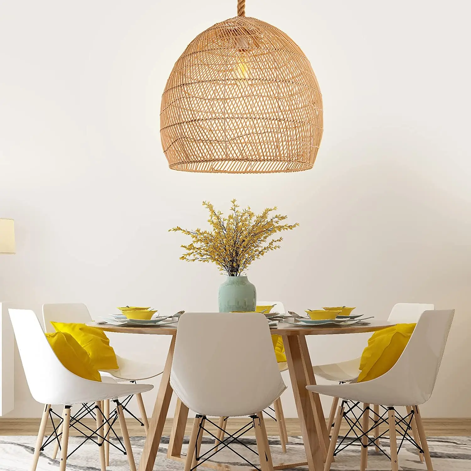 Hand Woven Hanging Ceiling Lamp Shade Wicker Round Chandelier Woven rattan chandelier