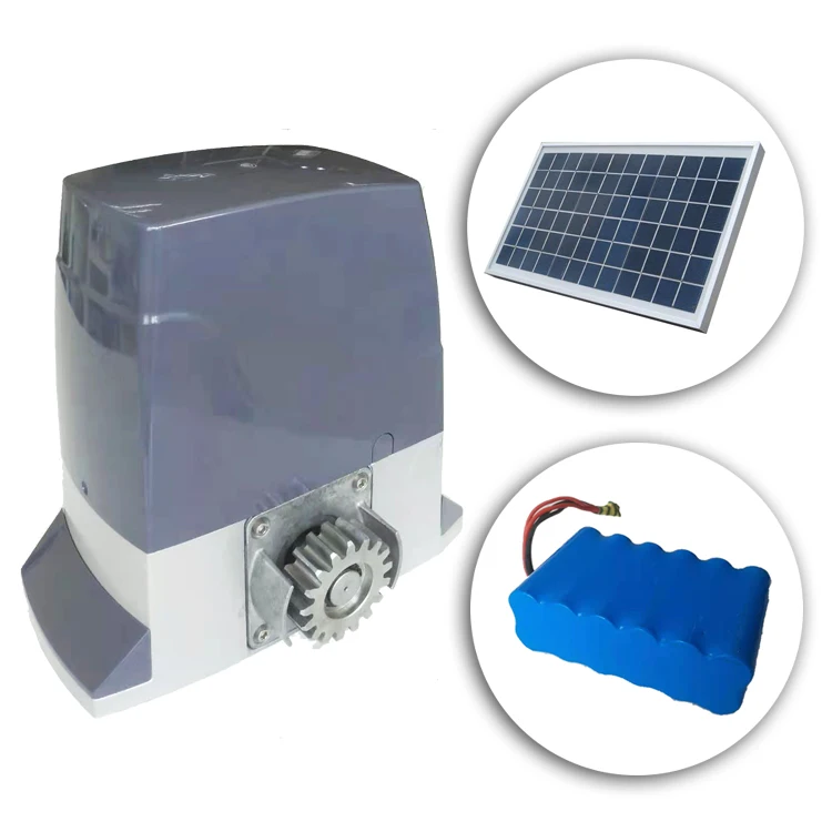 DC sliding gate operator with battery backup and solar panels