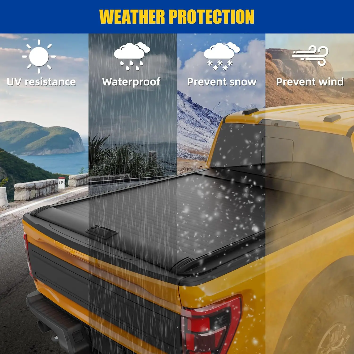 Ruck Bed Tonneau Cover Compatible with 2015-2024 Ford F150 with 5.5 ft Short Box, Low Profile Alloy Steel Made