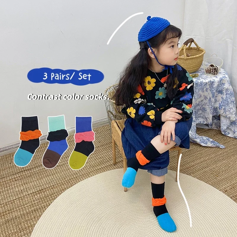 New Arrival Cotton Baby Socks 3 Pairs Pack Set Kids Socks Fashion Color Funny Kids Socks