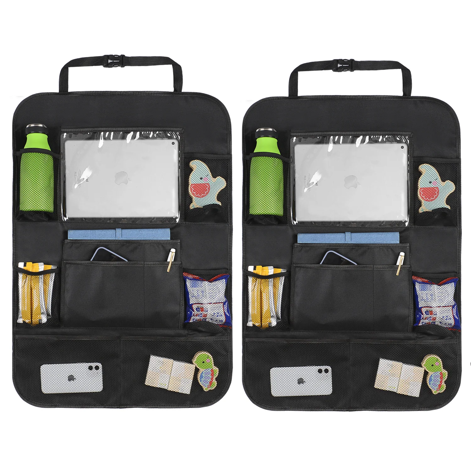 Trunk anti-kick hanging organizer bag car storage backseat with touch screen tablet