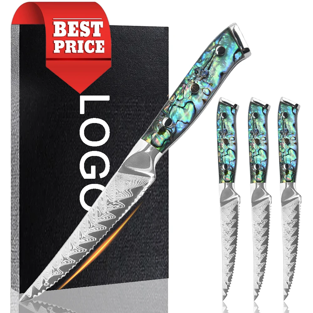 Custom Free Logo Damascus VG10 Steel Kitchen Steak Knives for Restaurant With Logo Gift Box