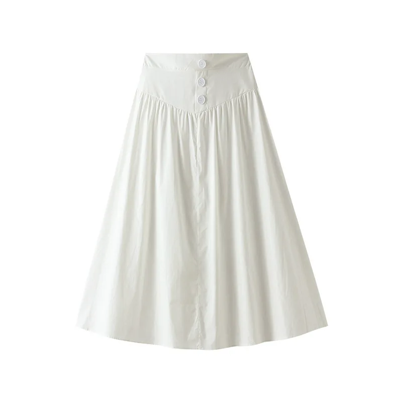Summer new fastener decoration design waist A- line skirt high waist slimming casual loose skirt