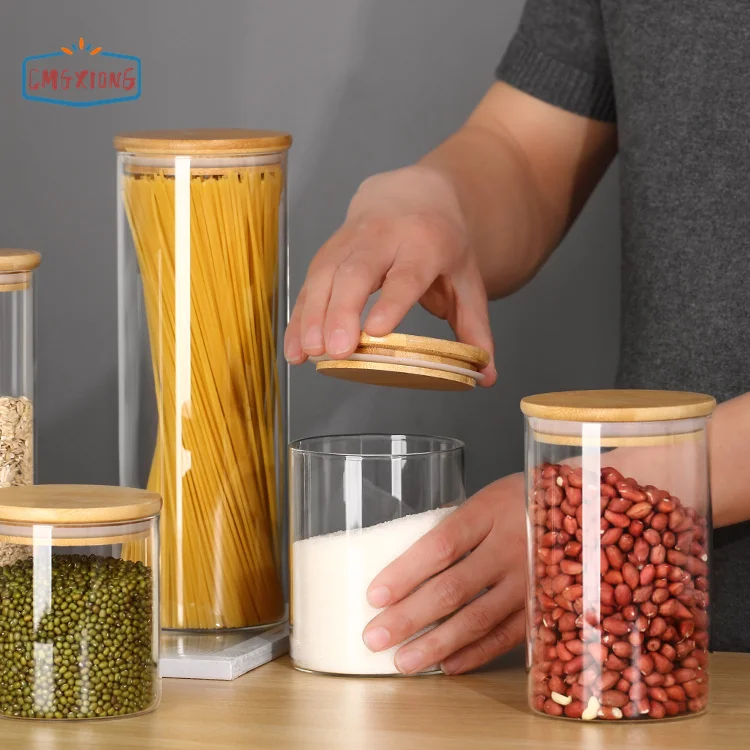 Multiple sizes kitchen high borosilicate airtight glass food storage jars set