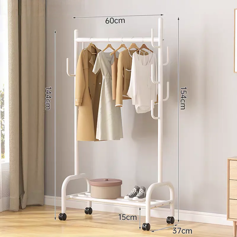 Multifunctional Free Standing Tree Hanging Bag Hat Jacket Umbrella Coat Rack White Metal Clothes Hanger Stand With Wheels