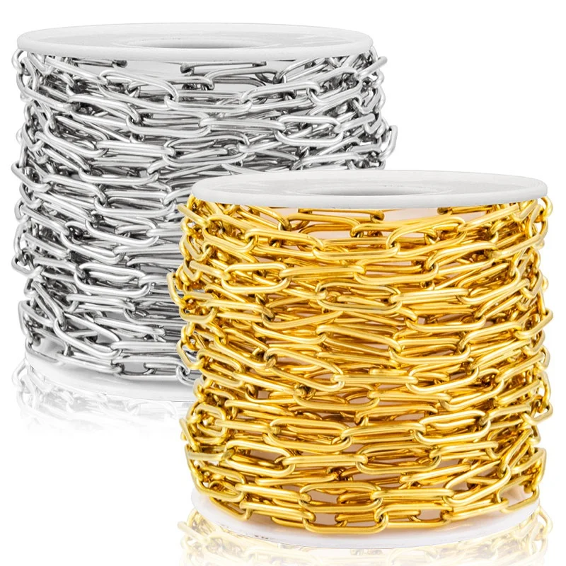 High Quality Stainless Steel Textured Twisted Chains O Chain Flat Cable Chains DIY for  Necklace Jewelry