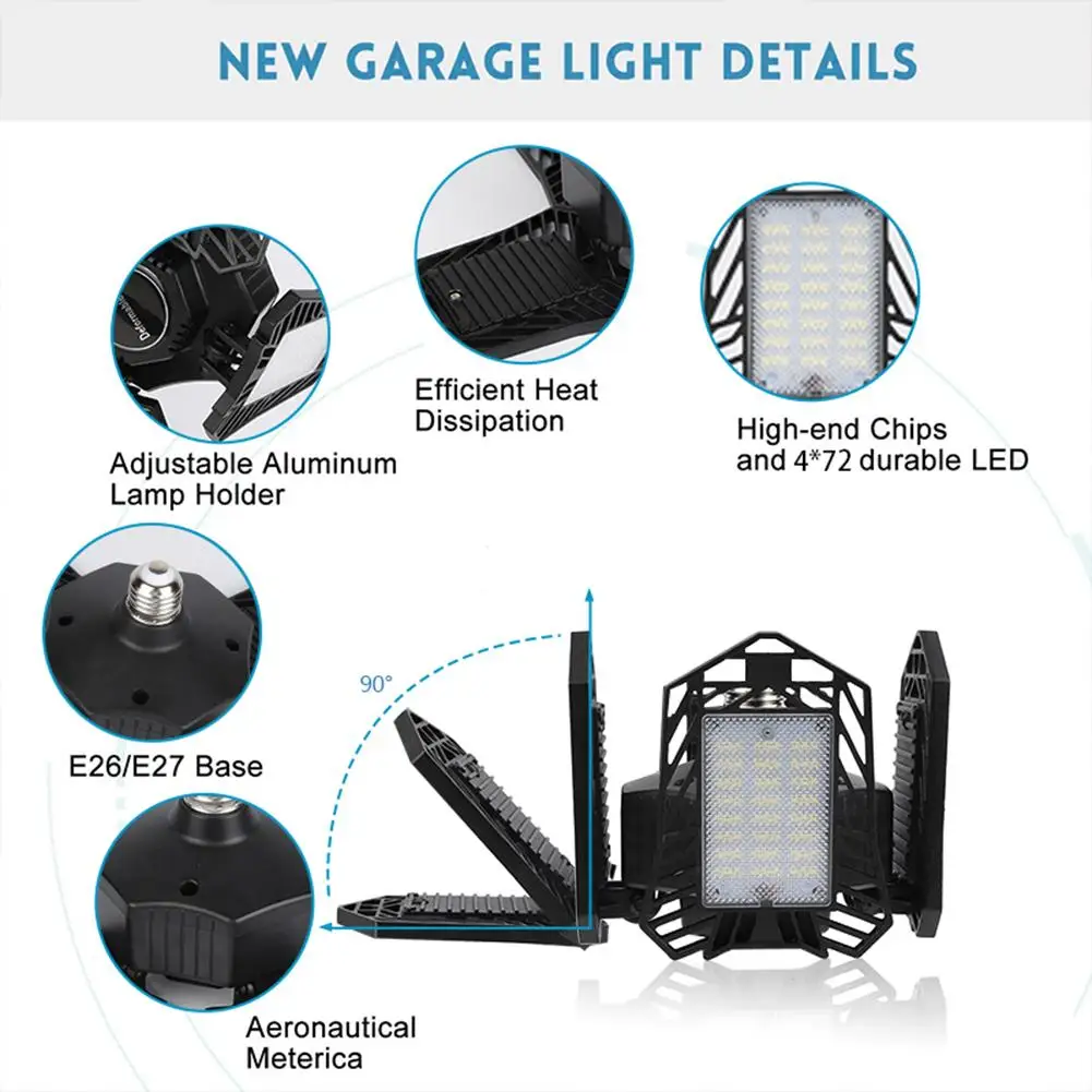 
150W LED Garage Lights E27 Light Deformation Adjustable Angle High Bay Light For Industrial LED Garage Light For Garage Workshop 