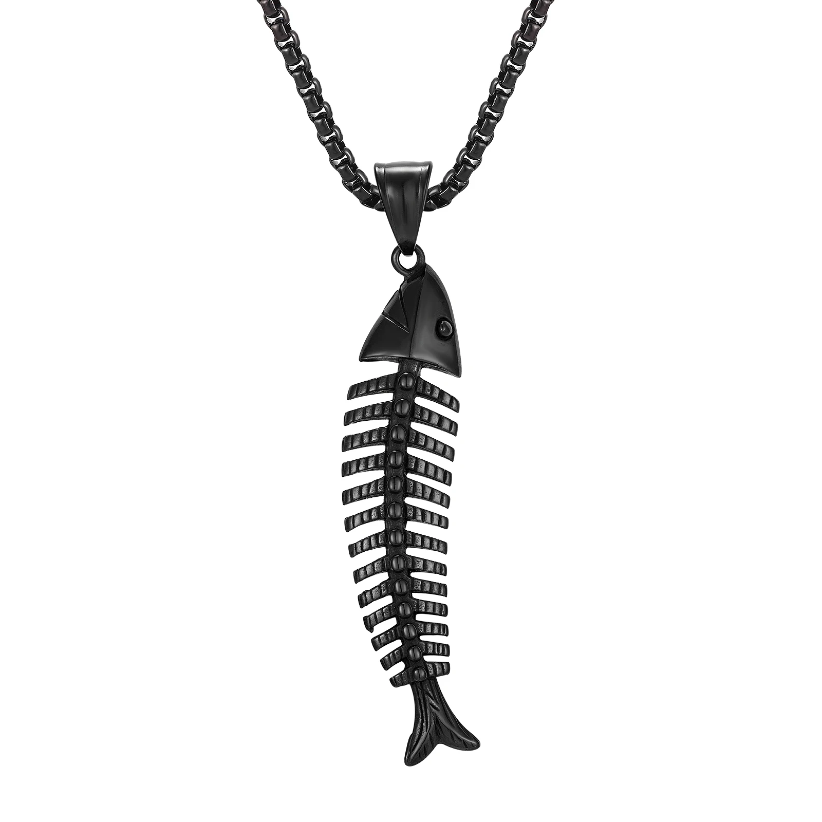2022 Fashion Men Stainless Steel Gothic Punk Stainless Steel Fish Bone Pendant Necklace for Men