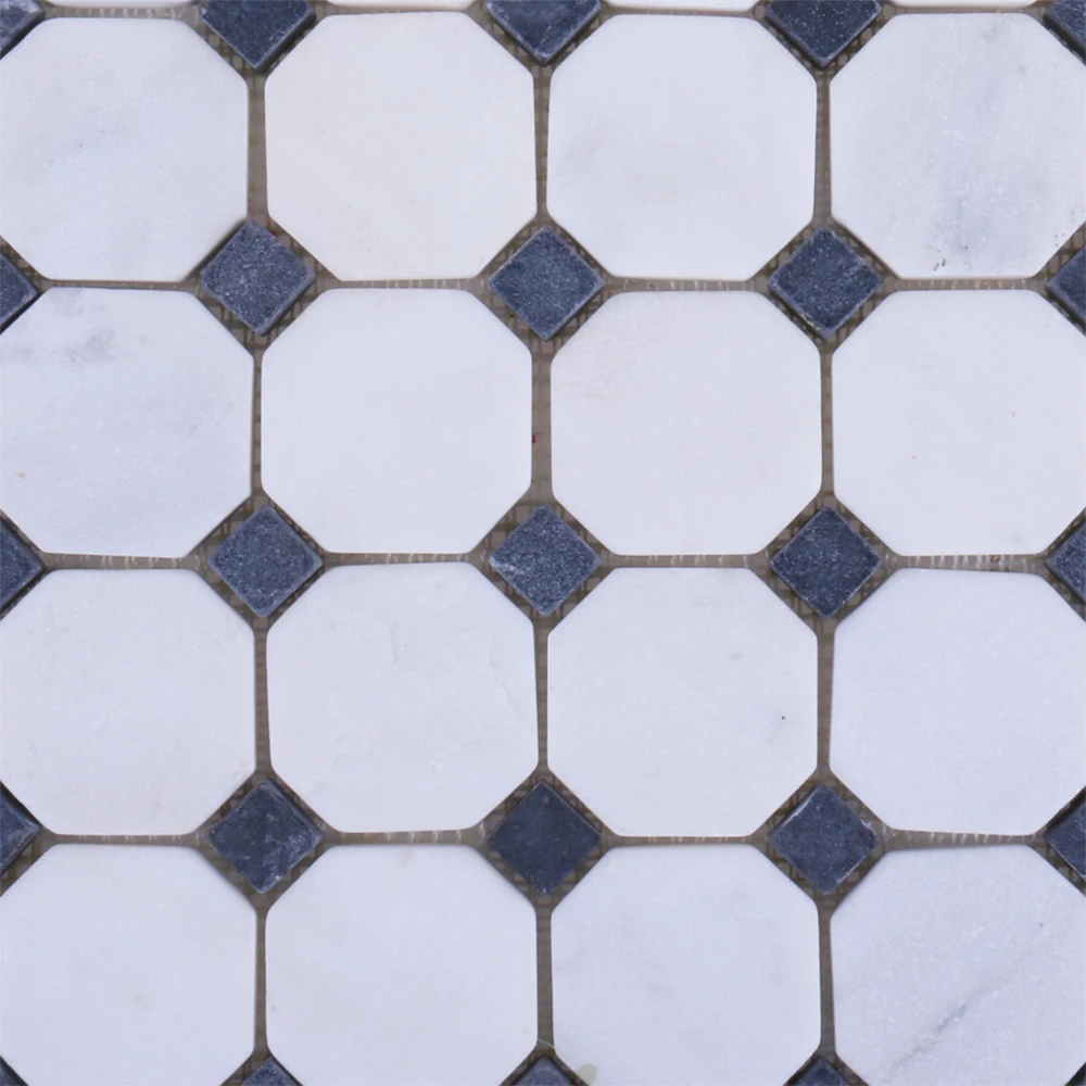 White marble nero marquina waterjet mosaic tile characteristics octagon stone mosaic for bathroom floor decorative wall