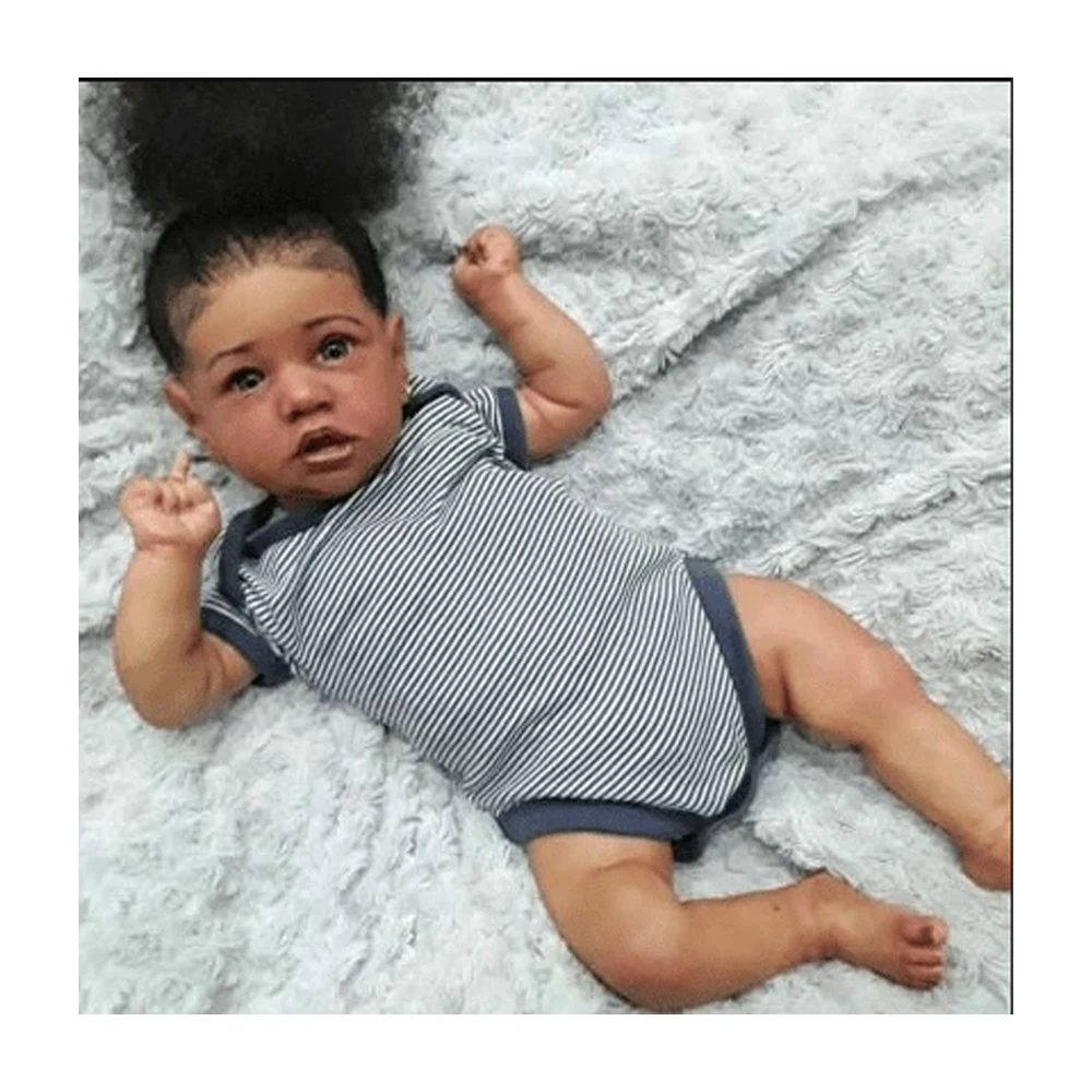 55Cm African American Black Skin Girl Realistic Silicon 22 Inch Realistic Baby Doll