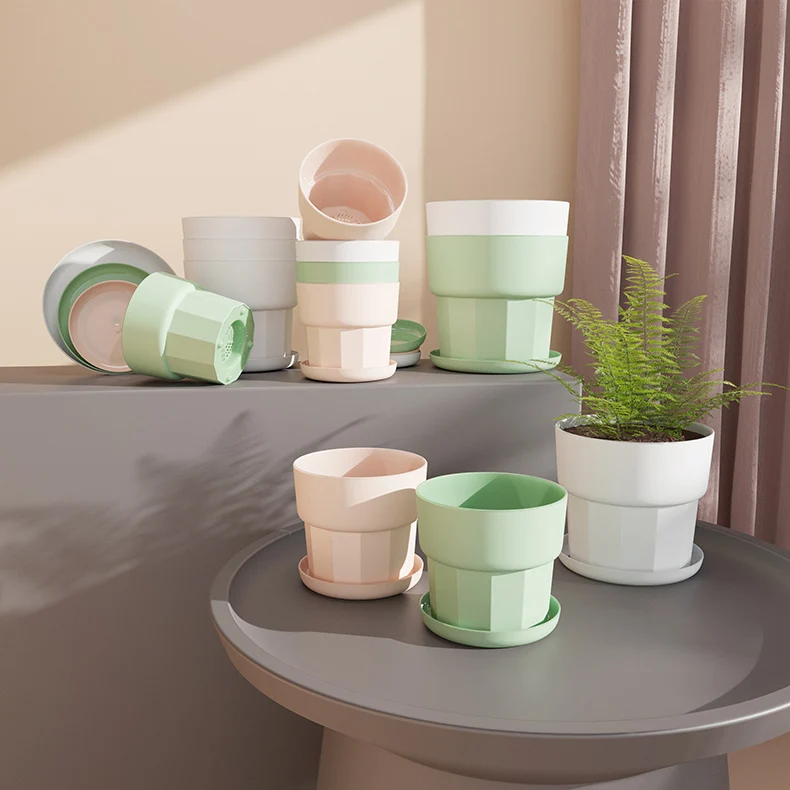 RUIPU (YQ--L) Small Desktop Three color modern plastic flower pots with breathable drainage suitable for gardens