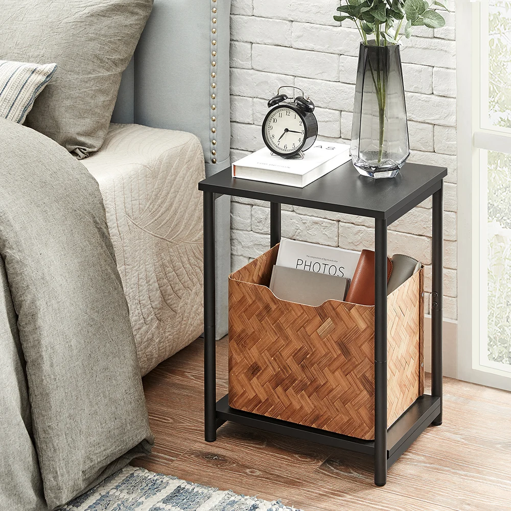 VASAGLE Black Industrial Bedroom Side Table With Storage Shelf Steel Frame Night Stand Bedside Table