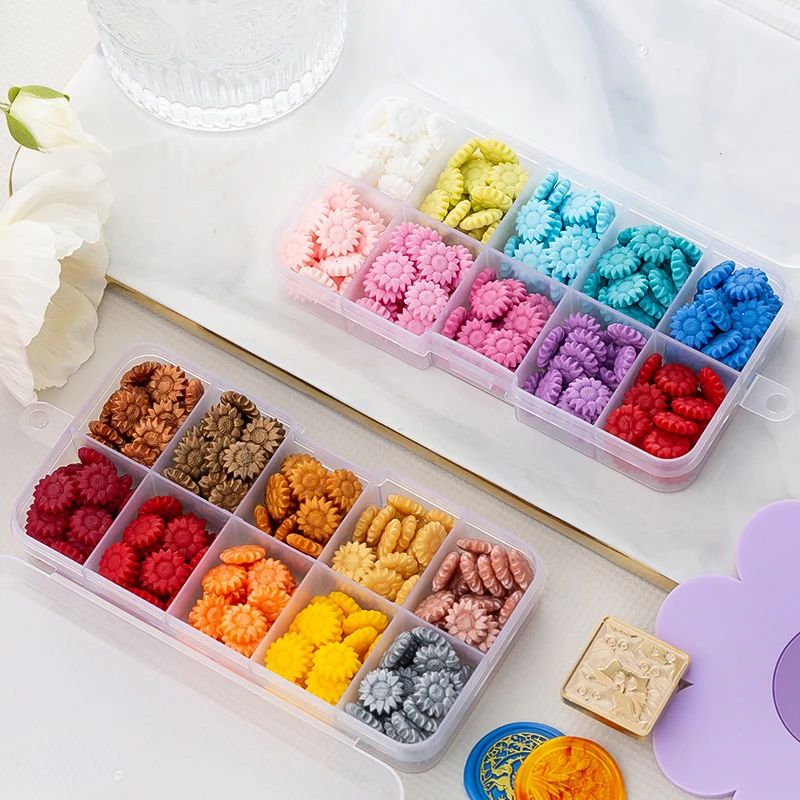 180pc Vintage Sunflower Wax Sticker Scrapbooking Material DIY Crafts Wedding Wax Seal Set Sealing Wax Beads Boxed