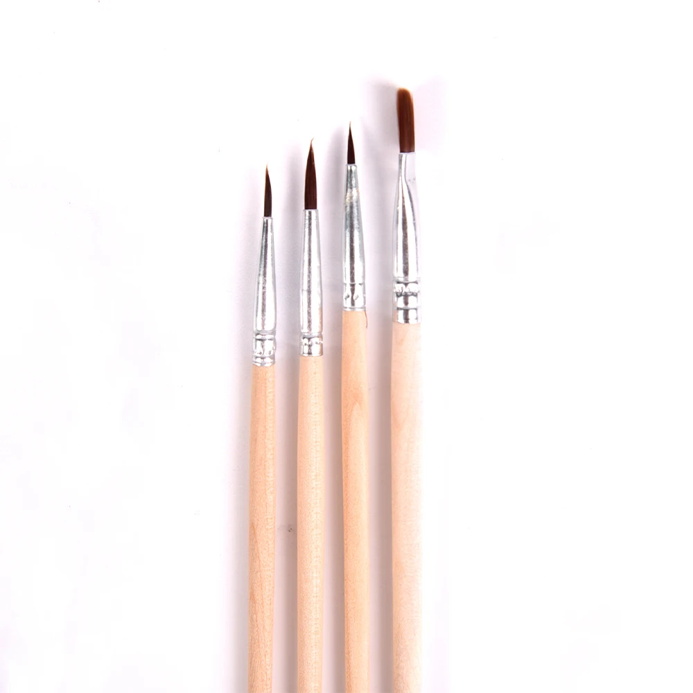 Wholesale 4 Pcs Natural Wood Color Small Acrylic Paint Brushes Set for Detail Painting