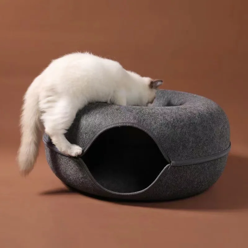 Wholesale Felt Cat Nest Donut Tunnel Cat Shelter All Seasons Universal Semi-enclosed Removable Pet Cat Nest