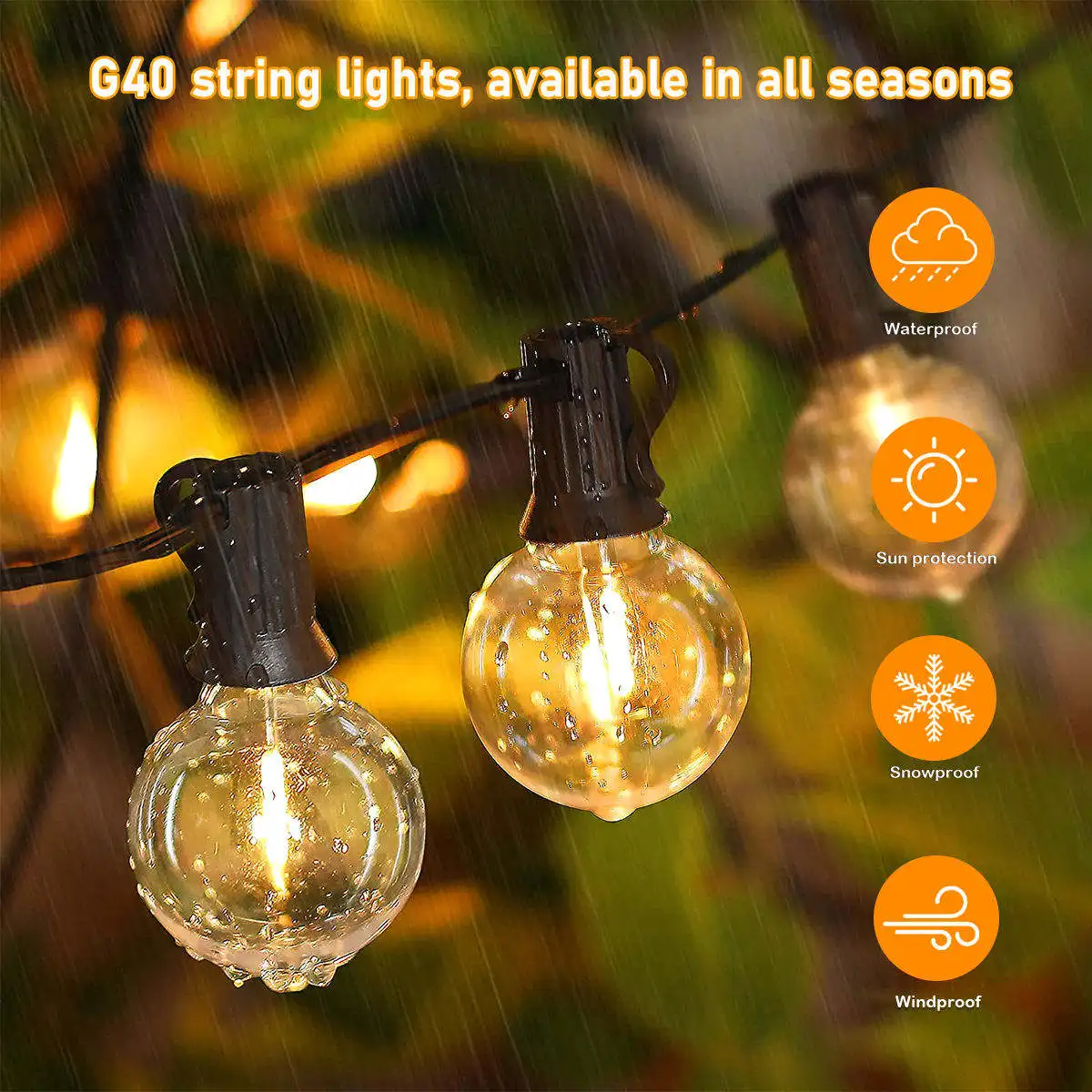 Waterproof 20 Led String Light Outdoor Fairy Lights Garland G40Bulbs Garden Patio Wedding Christmas  Light Chain