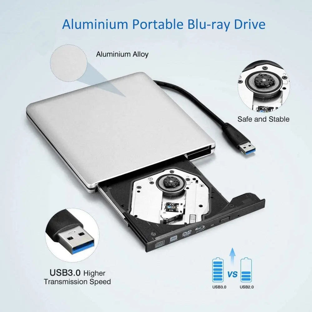 
3.0 Blue-ray DVD Burner Disk Reading Burn Driver-free Installation with Cable Compatible with Desktop Computers 