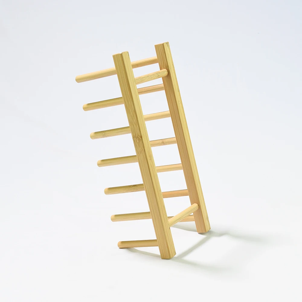 Ethink Hot Sale Natural Bamboo Bowl Plate Cup Display Tableware Organizer Holder Storage Rack For Home Kitchen