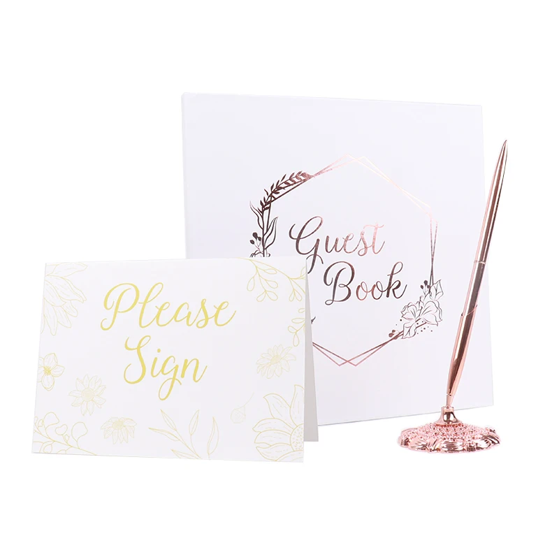 Custom Hard Cover Wedding Signature Heart Guest Book Wedding Linen With Pen Set