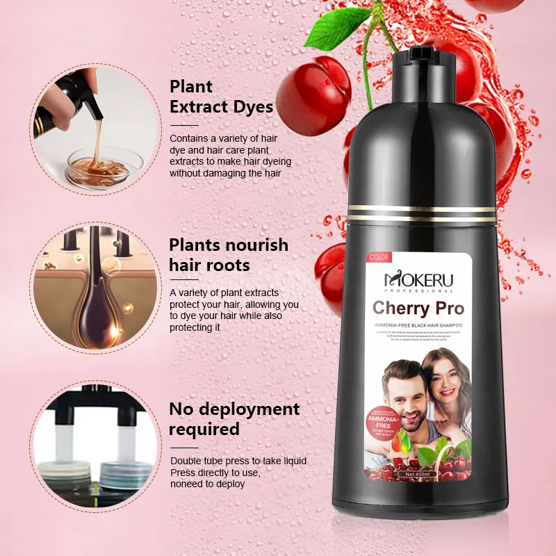MOKERU Wholesale 500ml Easily Use And Permanent Natural Plant Extract Hair Color Shampoo Coverage Gray Hair