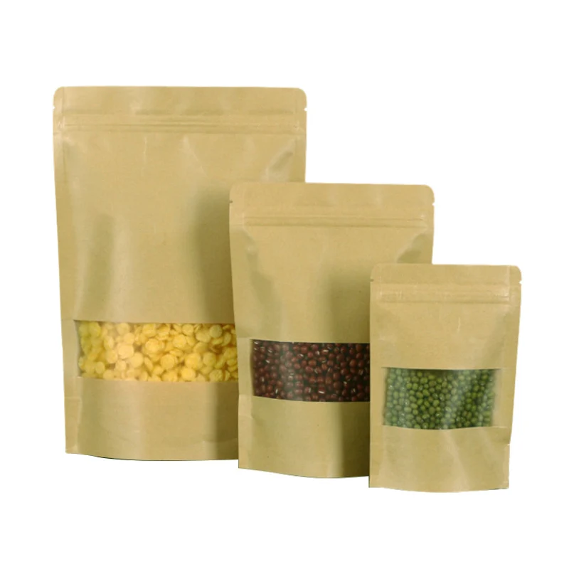 
12x20cm Resealable weed stand up Pouch Printing Food Packaging Zip Lock mylar Kraft Paper bag Ziplock Bags With window 